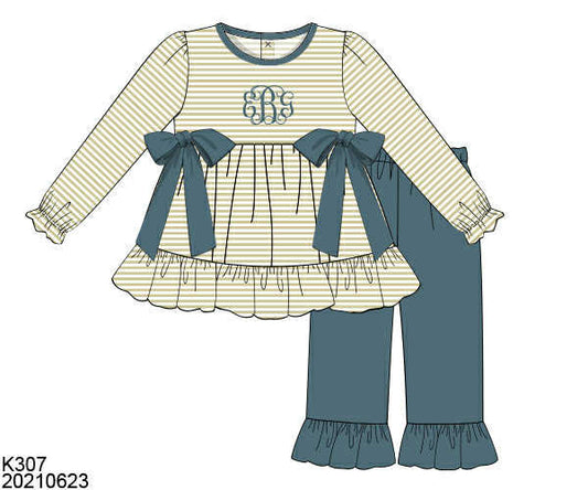 WS PO80: Girls Blue Stone & Stripes Pants Set