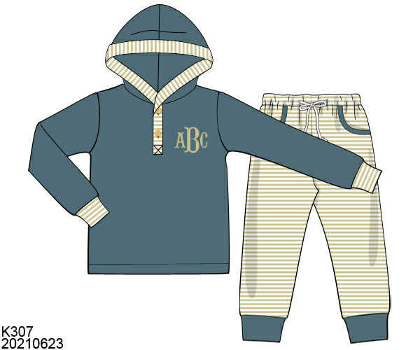 WS PO80: Boys Blue Stone & Stripes Pants Set