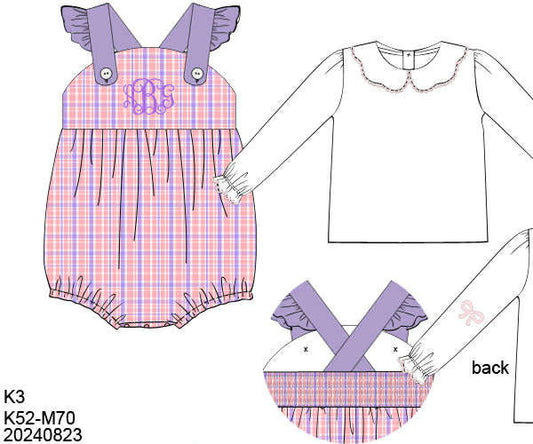WS PO80: Girls Pink & Lavender Plaid Bubble w/ Undershirt