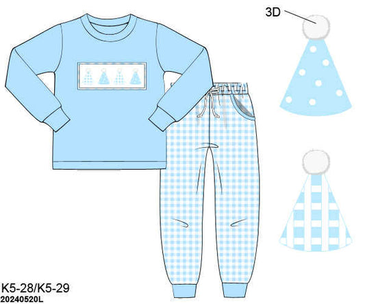 WS PO80: Boys Party Hat Smocked Pants Set