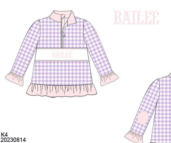 WS PO80: Girls Purple/Pink Name Smock Zip Up