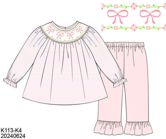 WS PO80: Girls Bow Trellis Pants Set