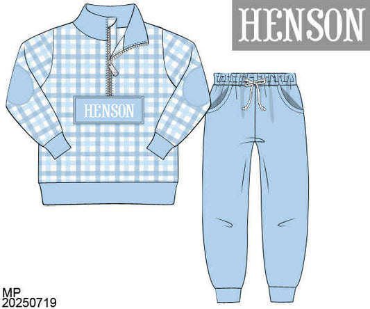 WS PO80: Boys Blue Paid Name Smock Jogger Set