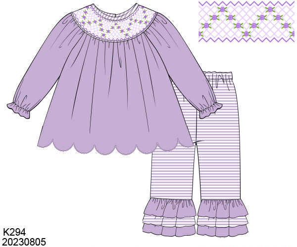 WS PO80: Girls Violet Bloom Geosmock Pants Set
