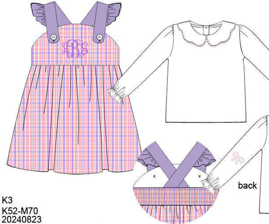 WS PO80: Girls Pink & Lavender Plaid Dress w/ Undershirt