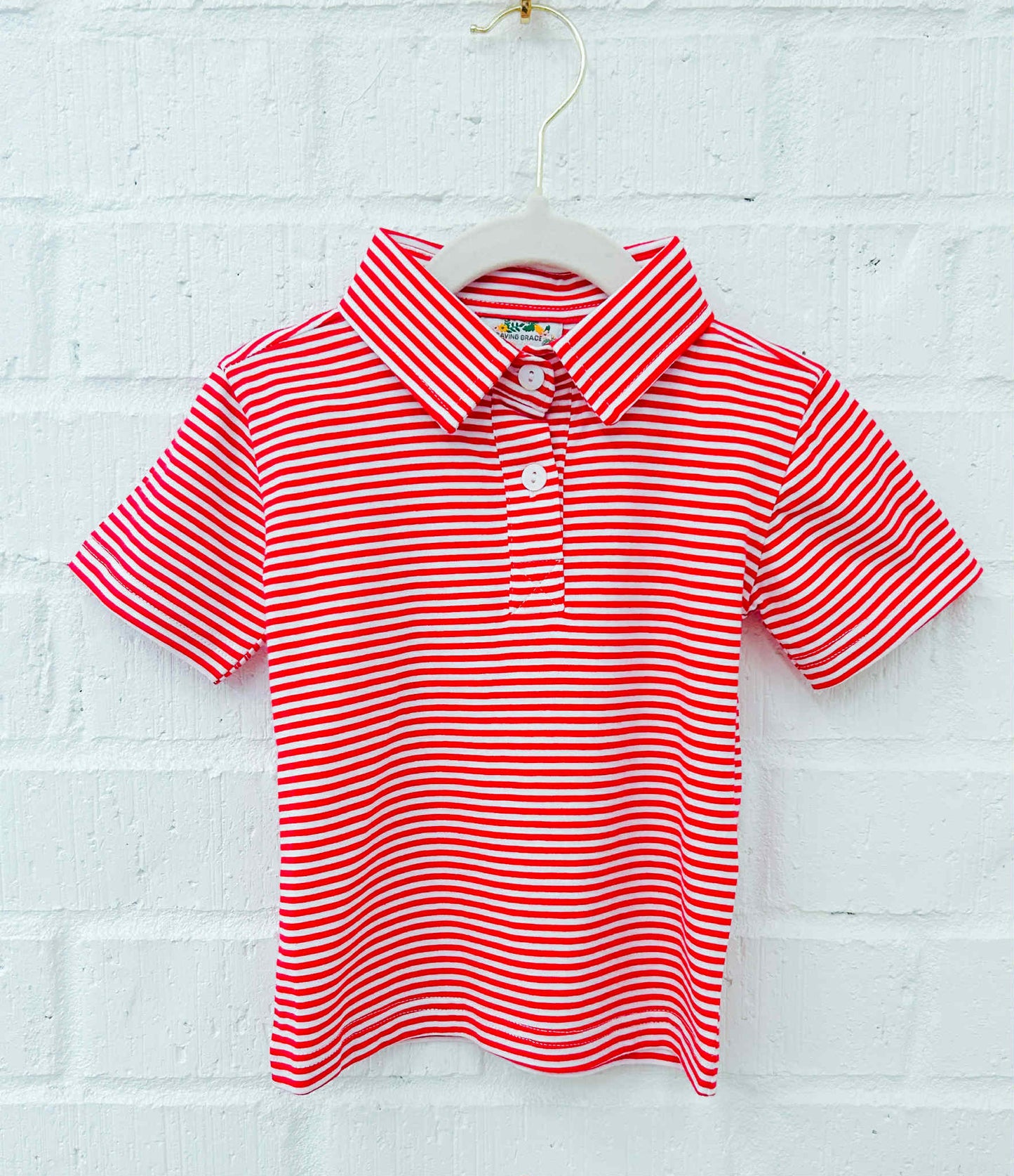 BOYS RED STRIPE POLO