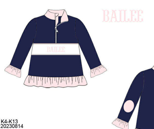 WS PO80: Girls Navy/Pink Name Smock Zip Up
