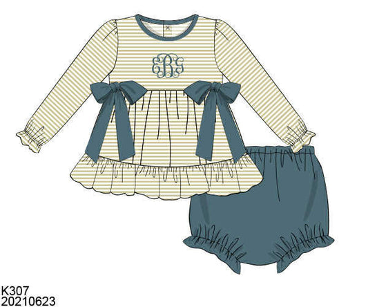 WS PO80: Girls Blue Stone & Stripes Bloomer Set