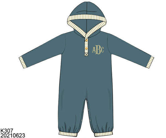 WS PO80: Boys Blue Stone & Stripes Romper
