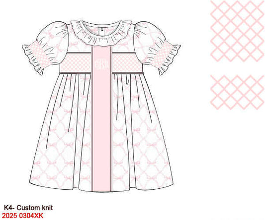 WS PO82: Girls Pink Bow Trellis Dress