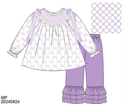 WS PO80: Girls Lavender Bow Trellis Pants Set