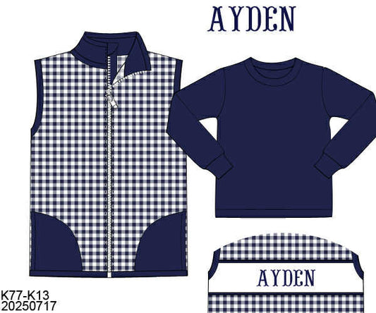 WS PO80: Boys Gingham Name Smock Vest