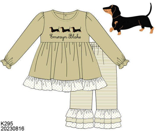 WS PO80: Girls Dachshund Pants Set