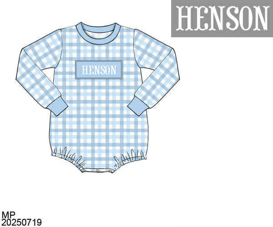 WS PO80: Boys Blue Plaid Name Smock Bubble