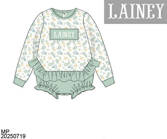 WS PO80: Girls Ruffled Wildflower Name Smock Bubble