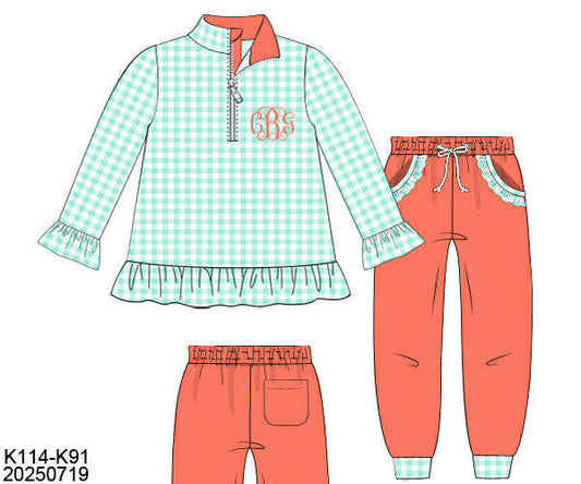 WS PO80: Girls Winter Jogger Set CORAL/MINT
