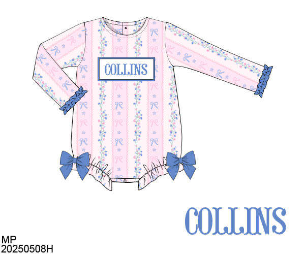 WS PO80: Girls Periwinkle & Trellis Name Smock Bubble