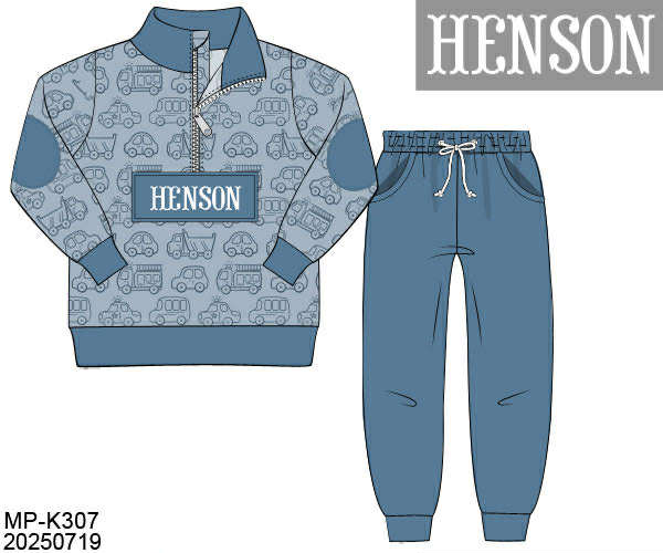 WS PO80: Boys Things That Go Name Smock Jogger Set