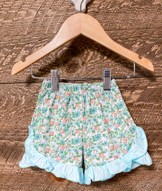 GIRL MINT FLORAL KNIT SHORTS ONLY