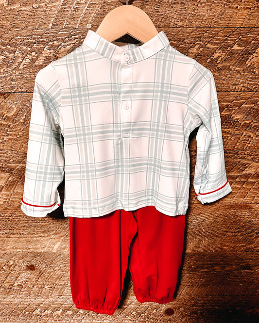 BOY CHRISTMAS FLORAL AND GINGHAM PANT SET